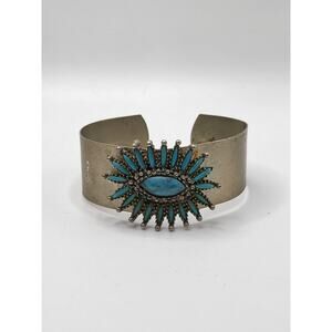 Vintage Turquoise Color Sunburst Cuff Bracelet Southwestern Style